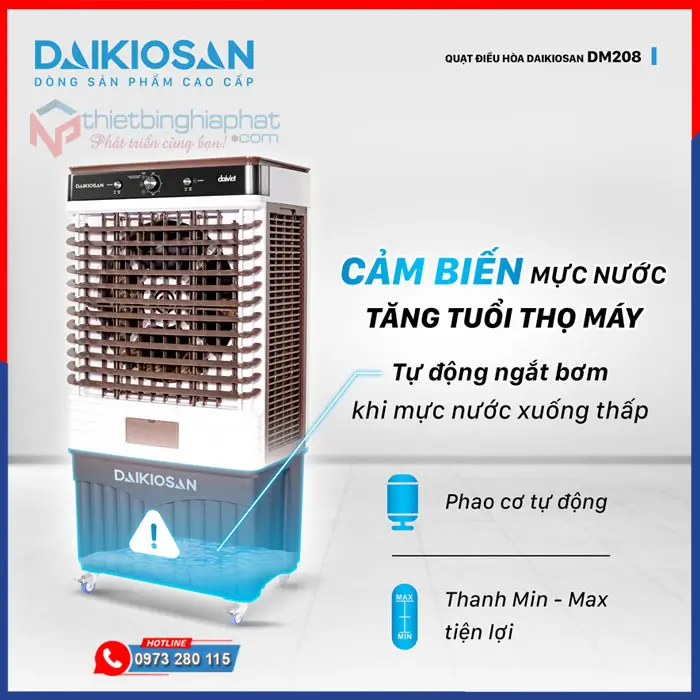 Máy làm mát Daikiosan DM208 tự ngắt bơm khi hết nước