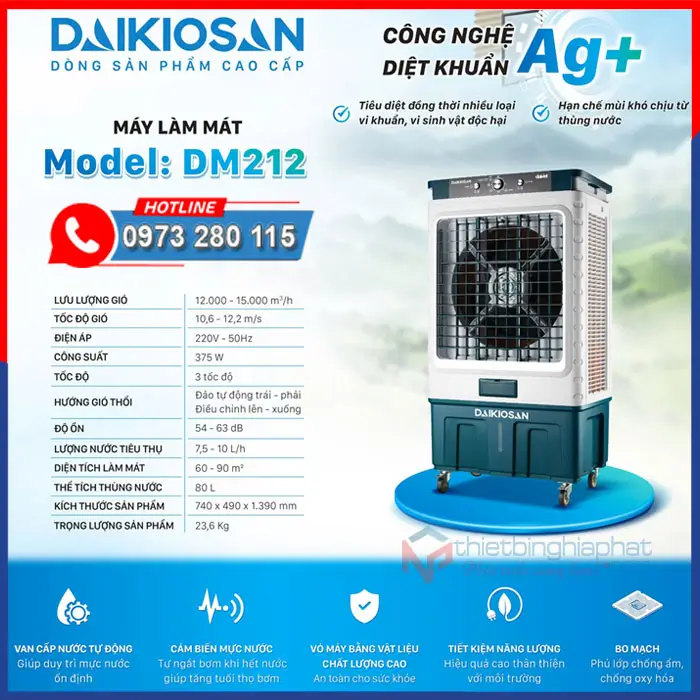 Máy làm mát Daikiosan DM212 công nghệ Icon Ag+ Diệt khuẩn hiệu quả