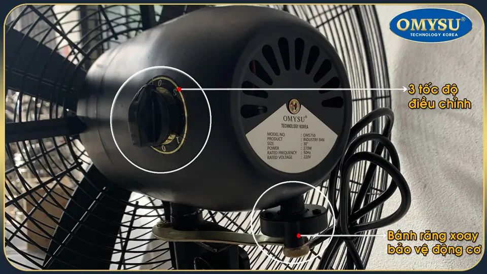 Quạt đứng công nghiệp OMS-750 với 3 tốc độ điều chỉnh