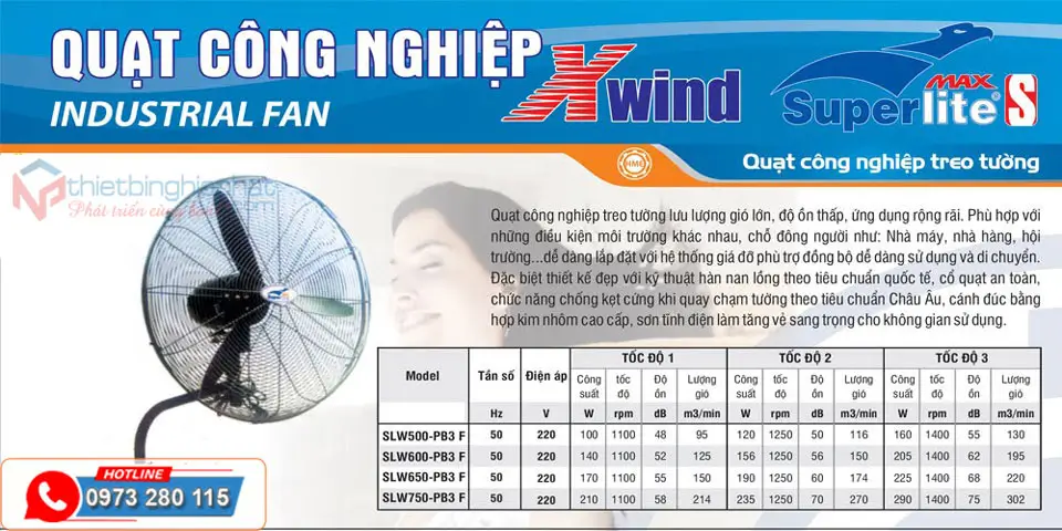 Quạt treo tường Superlite max có nhiều size lựa chọn 500 đến 750mm