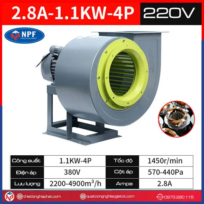 Quạt ly tâm CF 2.8A-1.1Kw điện áp 220V