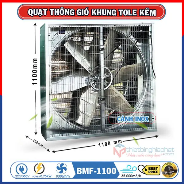 Quạt thông gió vuông tole kẽm 1100x1100 BMF-1100 35.000 m3/h