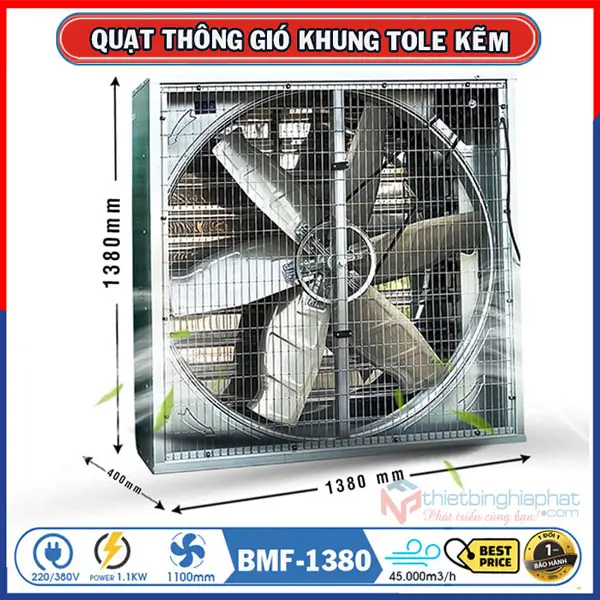 Quạt thông gió vuông tole kẽm 1380x1380 BMF-1380 lưu lượng gió 45.000 m3/h