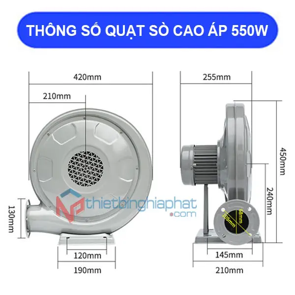 Thông số kỹ thuật Quạt thổi con sò cao áp 550W