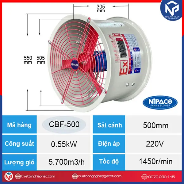 Thông số kỹ thuật Quạt hướng trục phòng nổ CBF-500